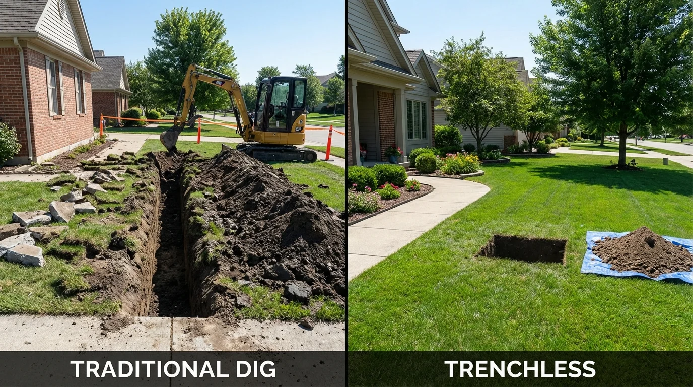 Trenchless sewer repair with minimal yard damage versus traditional excavation in Decatur, MS